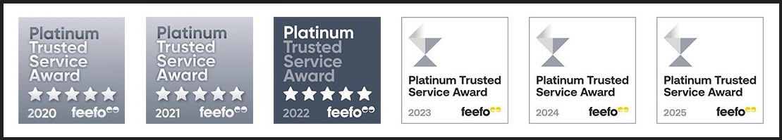Feefo Platinum Award for 6 years consecutively
